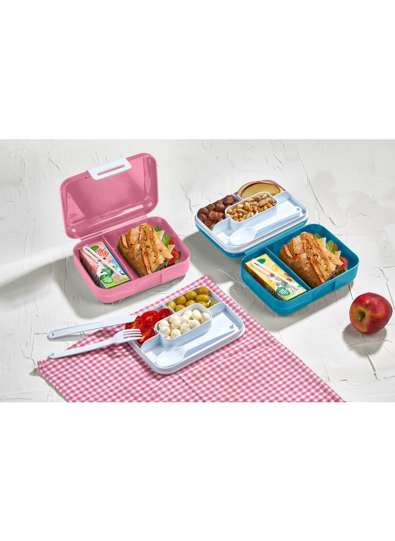 Lunch Box Double-Decked Bottom Chamber Two-Compartment Food Storage Container Fork Spoon Knife Set