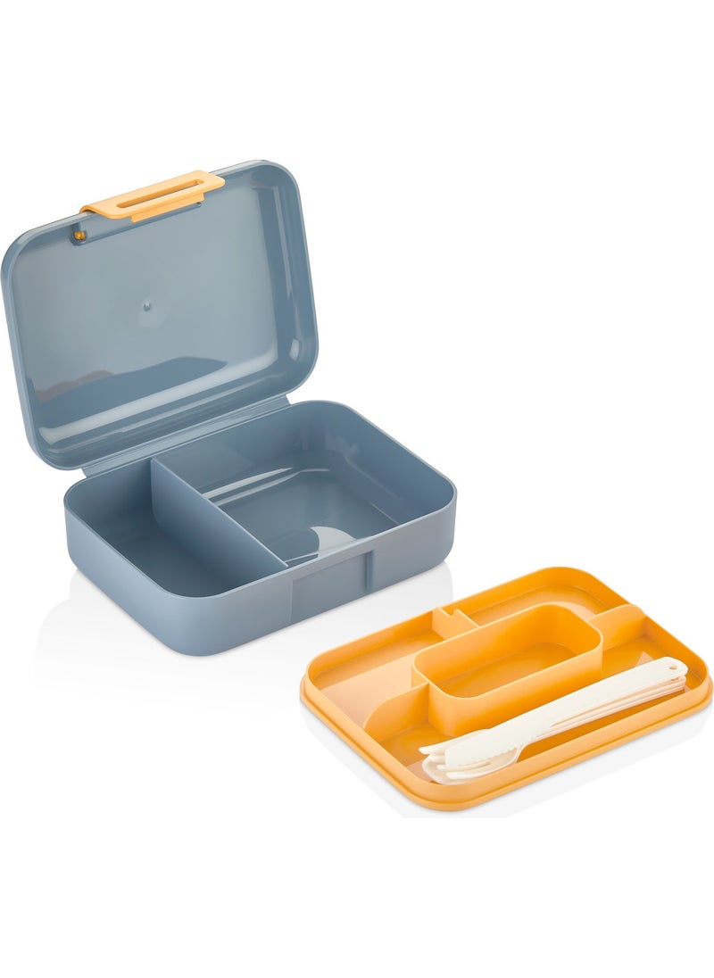 Lunch Box Double-Decked Bottom Chamber Two-Compartment Food Storage Container Fork Spoon Knife Set