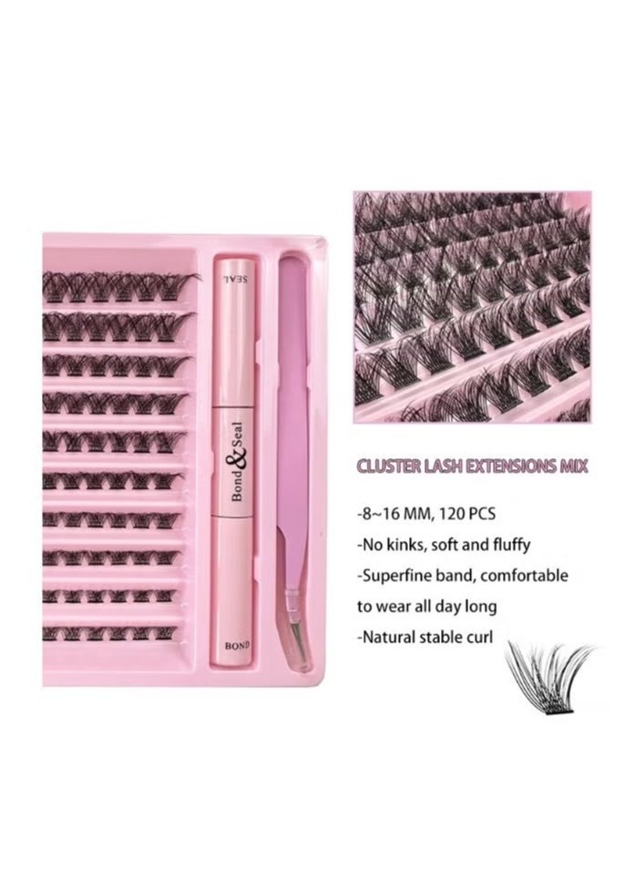 Generic - False Lashes Individual Packs 120 Tufted Lashes DIY Lash Extensions Natural Look Reusable Eyelash Glue Bonding Black Lashes Cluster Lashes 3D Effect Individual False Eyelashes with Eyelash Glue - Image 1
