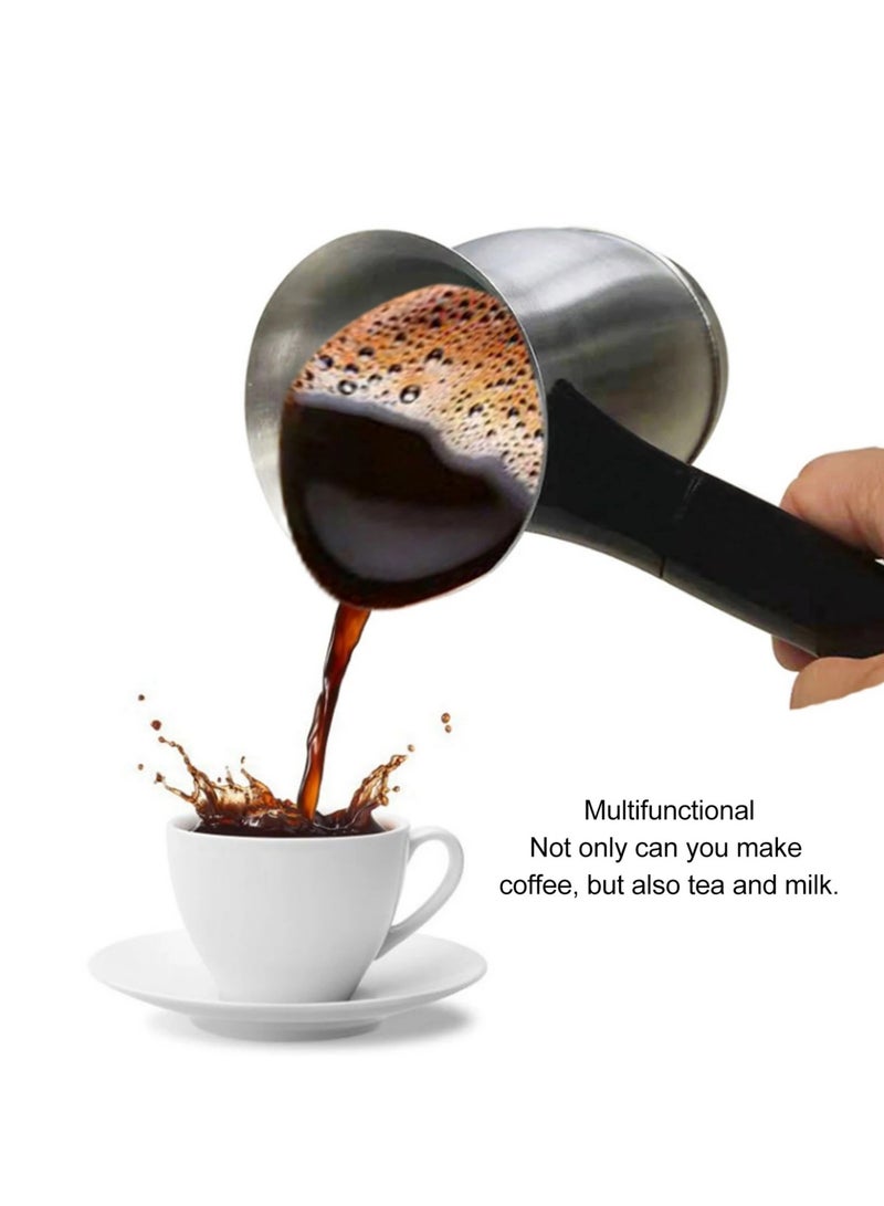 عام إبريق قهوة تركي مصنوع يدويًا من الفولاذ المقاوم للصدأ، إبريق قهوة صغير منزلي أوتوماتيكي التسخين منزليًا، إبريق قهوة محمول معزول للمكتب والسفر والاستخدام المنزلي - Image 2