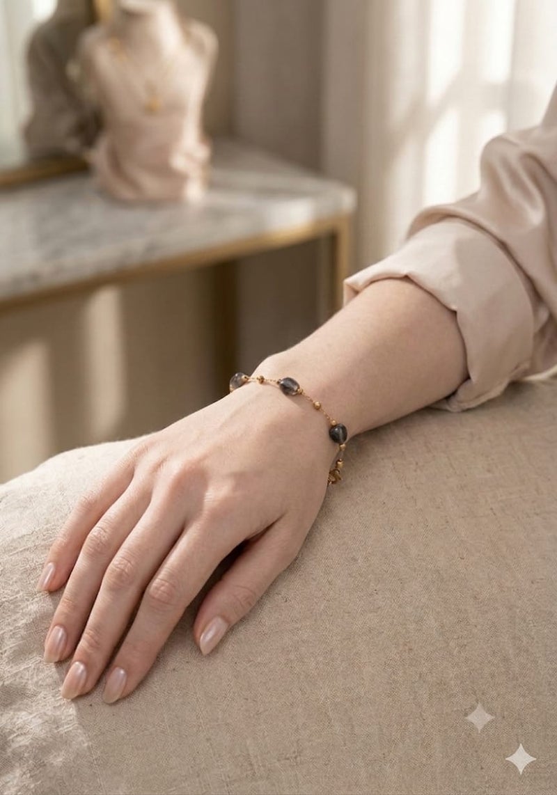 Delicate Chain Bracelet Adorned with Polished Natural Stones & Beads - Classic Premium Wristband (Available in Multiple Colors)