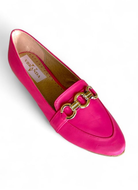 High Quality Leather Ballerina With Buckle On The Front-FUCHIA