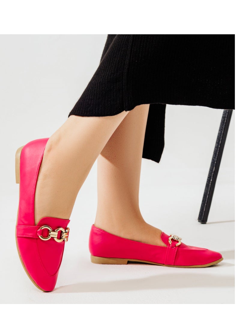 Vbranda - High Quality Leather Ballerina With Buckle On The Front-FUCHIA - Image 1