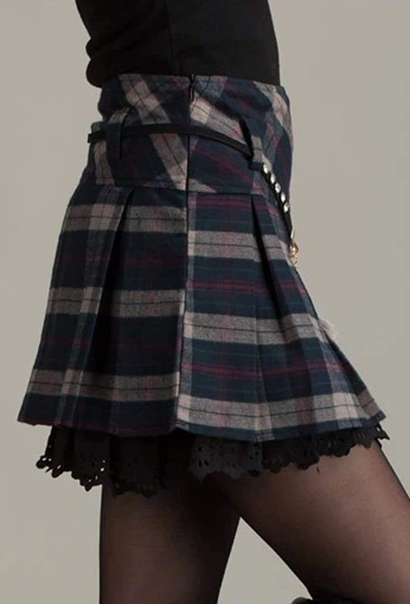 chouyatou Women's A-Line Plaid Wool Blend Pleated Skirt Side Zipper Small Gray - Image 2
