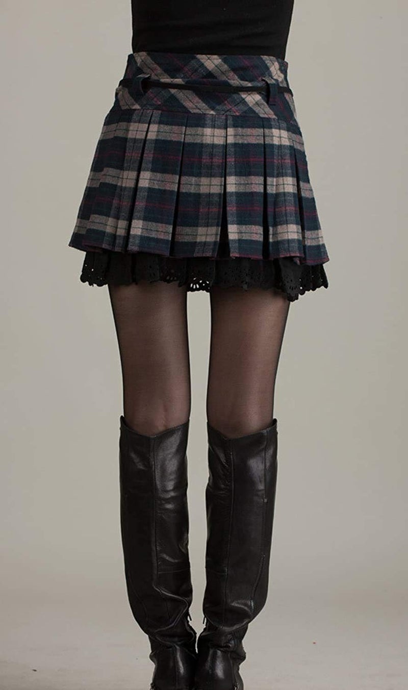 chouyatou Women's A-Line Plaid Wool Blend Pleated Skirt Side Zipper Small Gray - Image 4