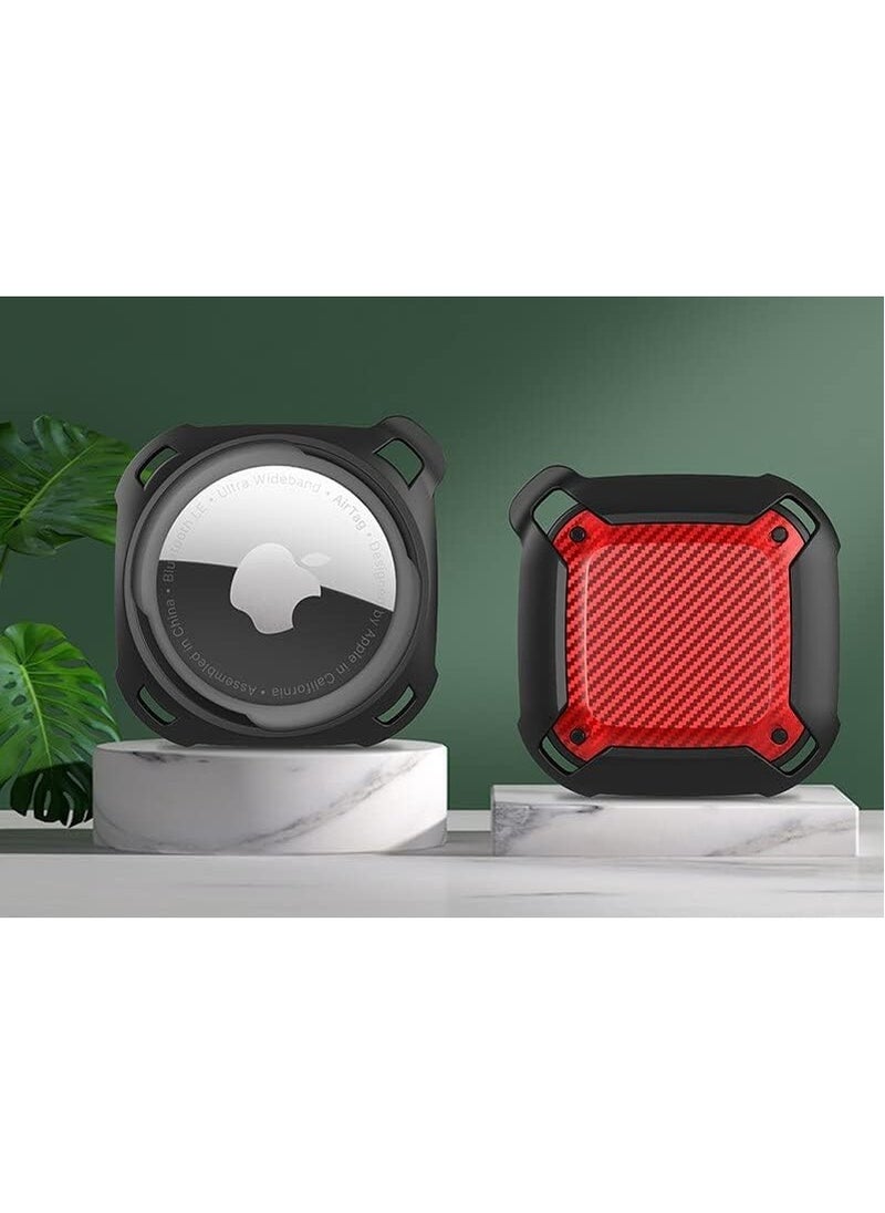 Generic - Compatible with Apple AirTag Soft Silicone Protective Case with Keychain Shield Shockproof GPS Cover for AirTag Soft Material (Black & Red) - Image 1