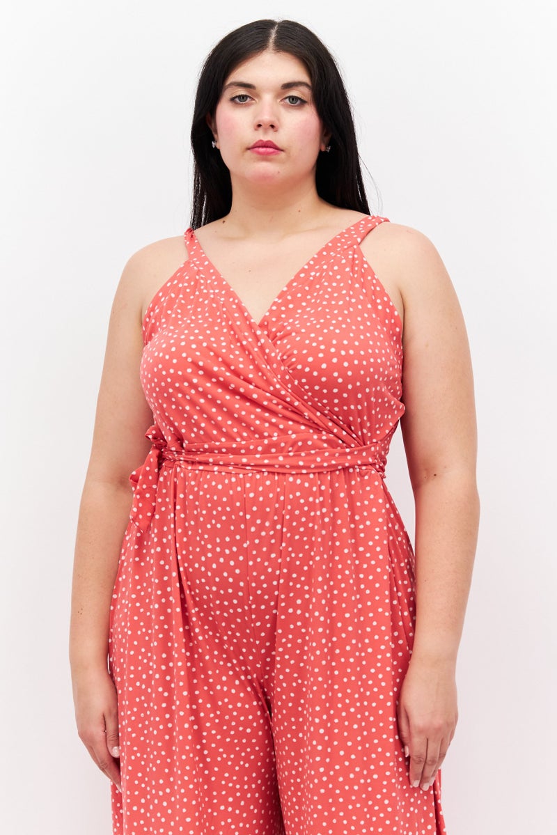 41 Hawthorn Women Plus Size Polka Dots Sleeveless Jumpsuits, Pink - Image 4