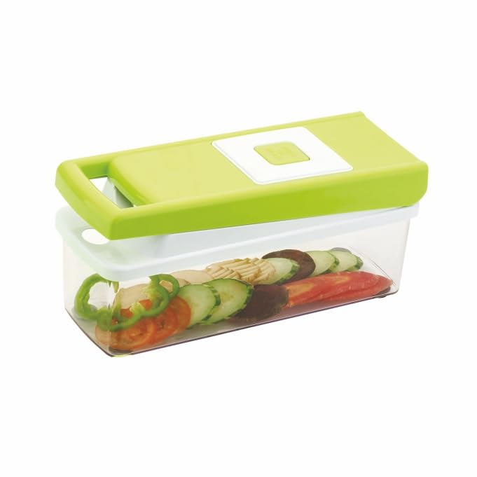 Anshri 15 in 1 Multipurpose Chopper, Fruits & Vegetable Cutters, Grater Peeler Chipser, Unbreakable Food Grade Body, Easy Push to Clean Button Slicer Dicer, Chopper for Kitchen (Green, Plastic) - Image 1