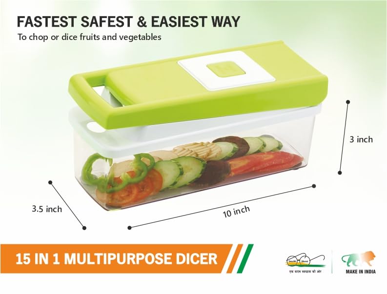 Anshri 15 in 1 Multipurpose Chopper, Fruits & Vegetable Cutters, Grater Peeler Chipser, Unbreakable Food Grade Body, Easy Push to Clean Button Slicer Dicer, Chopper for Kitchen (Green, Plastic) - Image 5