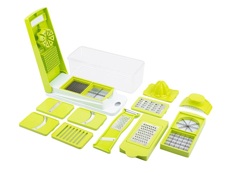 Anshri 15 in 1 Multipurpose Chopper, Fruits & Vegetable Cutters, Grater Peeler Chipser, Unbreakable Food Grade Body, Easy Push to Clean Button Slicer Dicer, Chopper for Kitchen (Green, Plastic) - Image 2