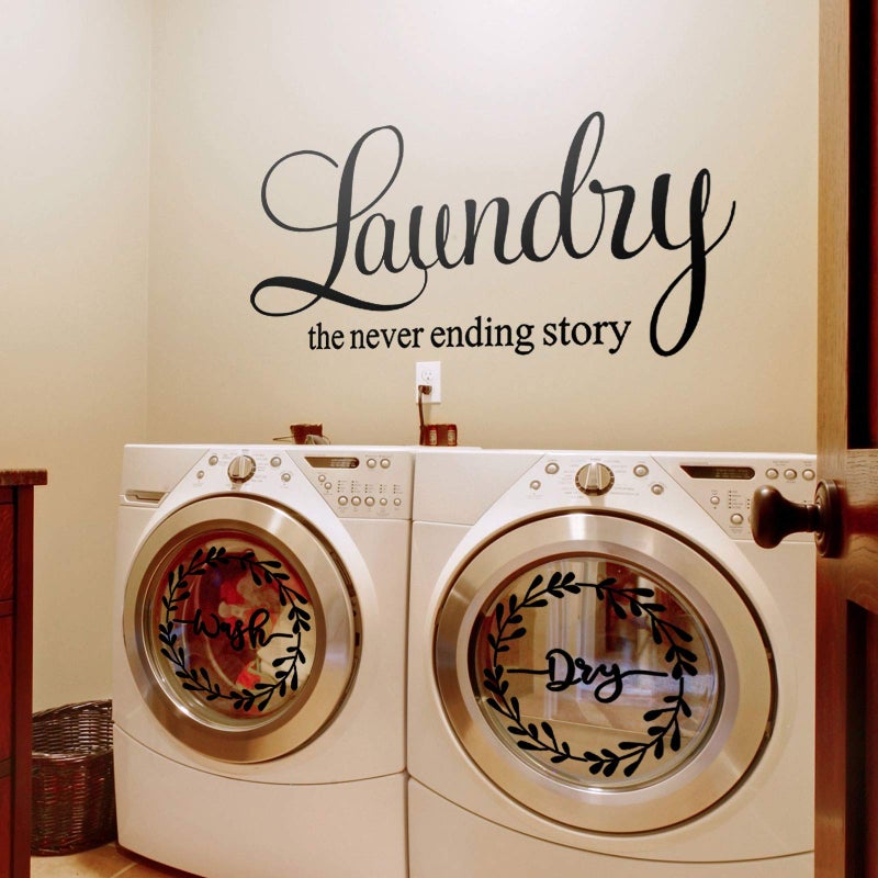 Zonon Laundry Room Vinyl Wall Decal Wash Dry Vinyl Laundry Stickers Laundry The Never Ending Story Decal Washer Stickers Quote Wall Art Stickers for Home Apartment Washing Machine (Black Printing) - Image 3