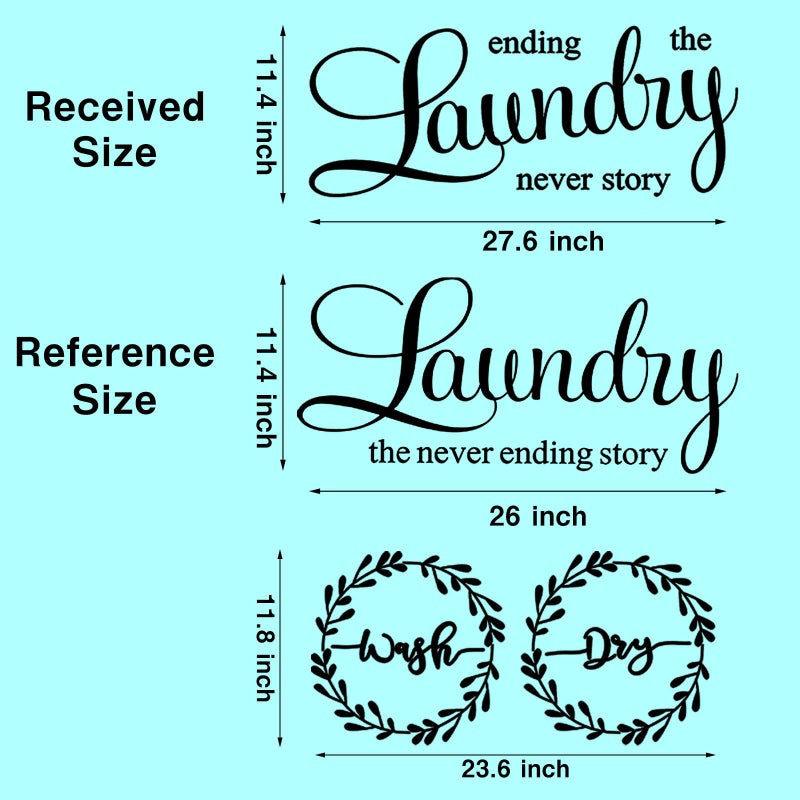 Zonon Laundry Room Vinyl Wall Decal Wash Dry Vinyl Laundry Stickers Laundry The Never Ending Story Decal Washer Stickers Quote Wall Art Stickers for Home Apartment Washing Machine (Black Printing) - Image 2