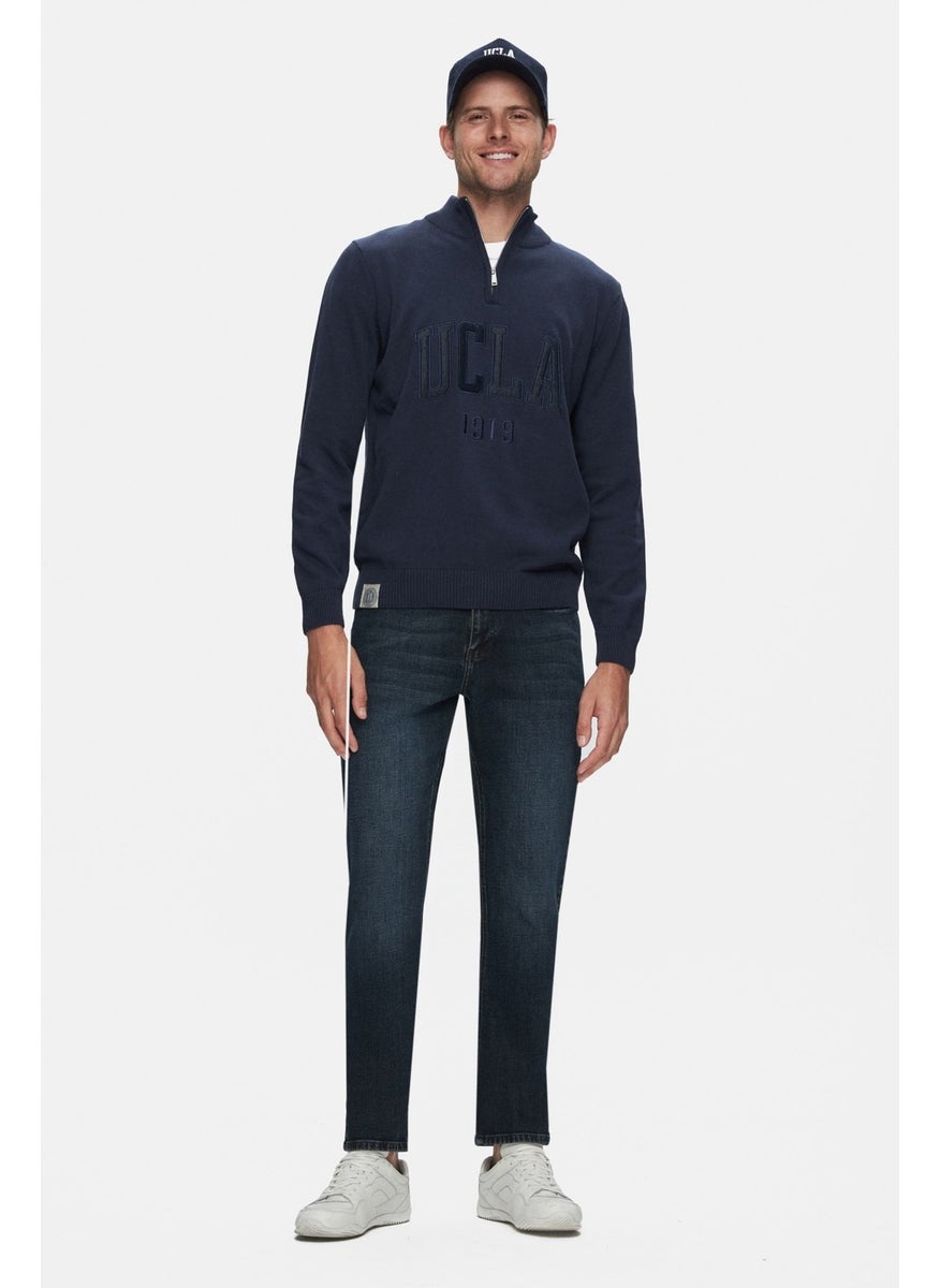UCLA Arthur Navy Blue Half Zipper Embroidered Standard Fit Men's Sweater  - Image 4