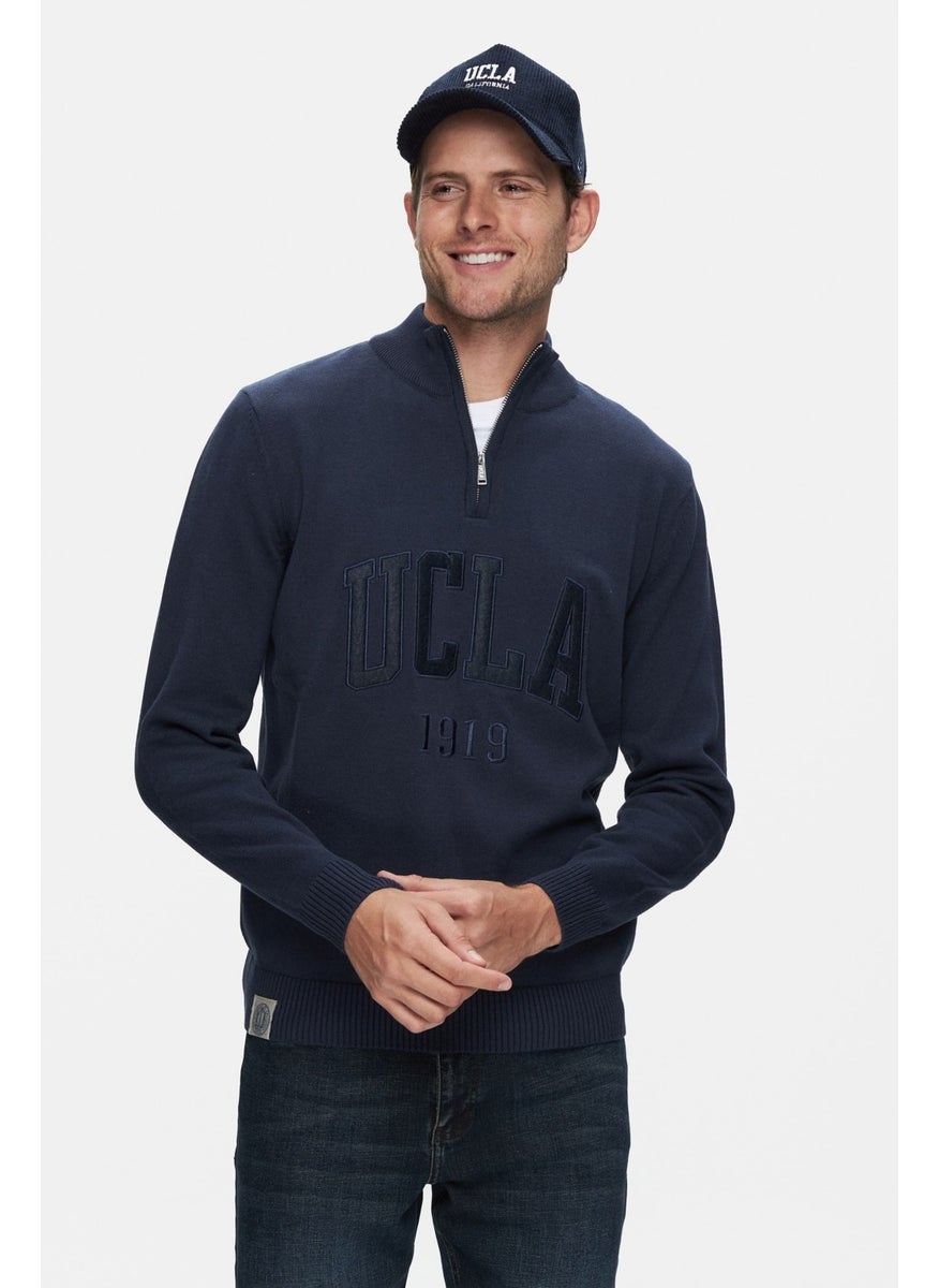 UCLA Arthur Navy Blue Half Zipper Embroidered Standard Fit Men's Sweater  - Image 1