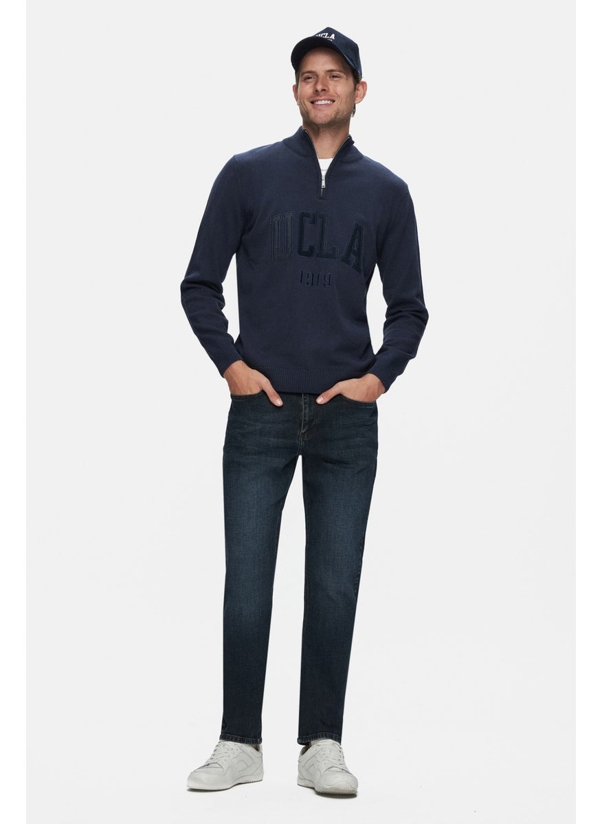 UCLA Arthur Navy Blue Half Zipper Embroidered Standard Fit Men's Sweater  - Image 5
