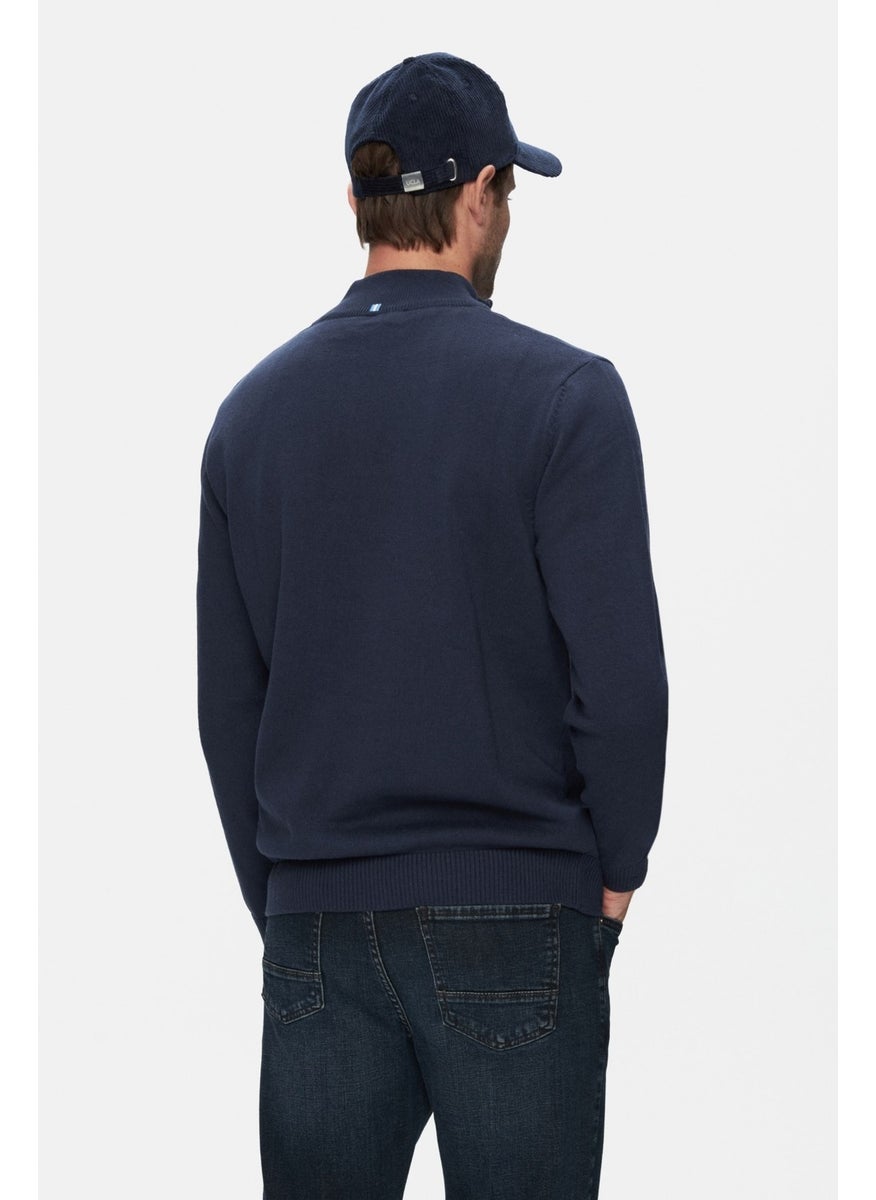 UCLA Arthur Navy Blue Half Zipper Embroidered Standard Fit Men's Sweater  - Image 3