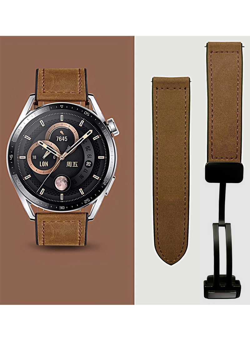 HL-Tech 22mm Leather Watch Strap with Magnetic Buckle Design, Compatible with Huawei GT3/4 46mm, GT3 Pro, Huawei Watch 3, GT2e, GT2 Pro, GT2 42/46mm, Samsung Galaxy Watch 3 45mm/Gear S3 - Image 2