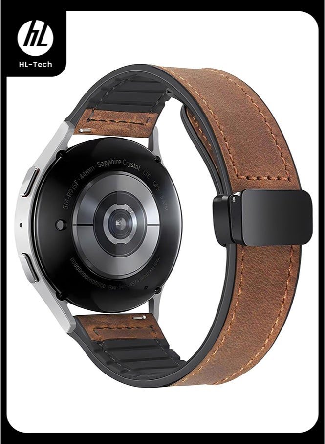 HL-Tech 22mm Leather Watch Strap with Magnetic Buckle Design, Compatible with Huawei GT3/4 46mm, GT3 Pro, Huawei Watch 3, GT2e, GT2 Pro, GT2 42/46mm, Samsung Galaxy Watch 3 45mm/Gear S3 - Image 1