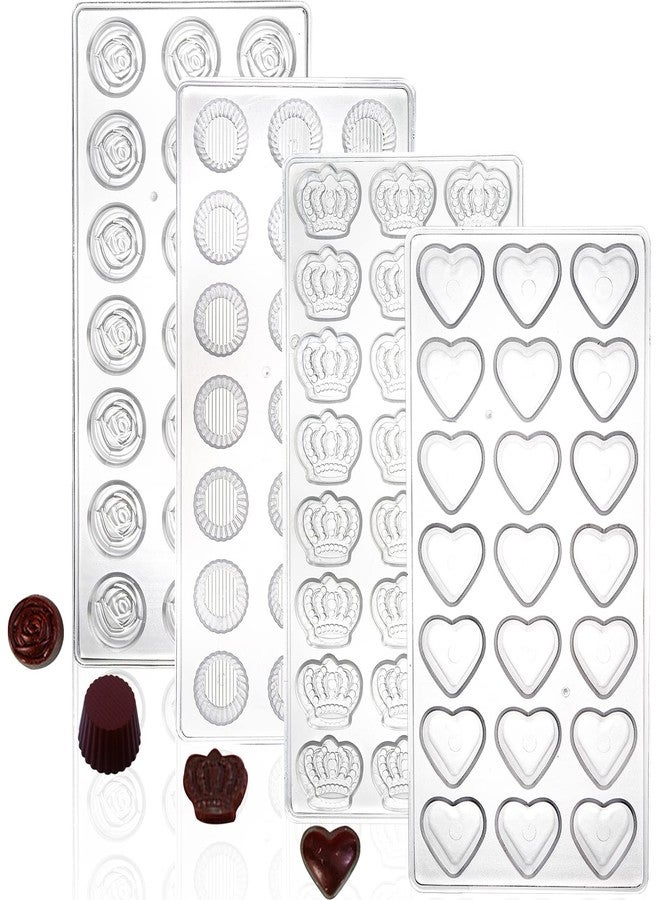 ZEAYEA 4 Pack 87 Grids Polycarbonate Chocolate Mold, Candy Making Mold, DIY Mold Cookie Tray for Mousse Jelly Candy Chocolate, Cup, Heart, Rose, Crown Shape - Image 1