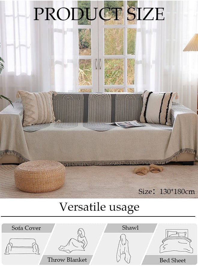 DUNISO غطاء أريكة مزدوج الجوانب من قماش الشنيل، غطاء أريكة أنيق، تصميم طباعة حلقية سنوية، منشفة أريكة مزدوجة الجوانب من مادة الشنيل، غطاء أريكة من قماش الشنيل بأربعة فصول متوفر على كلا الجانبين (130*180 سم)  - Image 2