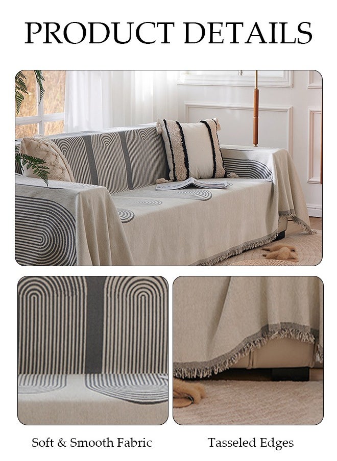 DUNISO غطاء أريكة مزدوج الجوانب من قماش الشنيل، غطاء أريكة أنيق، تصميم طباعة حلقية سنوية، منشفة أريكة مزدوجة الجوانب من مادة الشنيل، غطاء أريكة من قماش الشنيل بأربعة فصول متوفر على كلا الجانبين (130*180 سم)  - Image 5