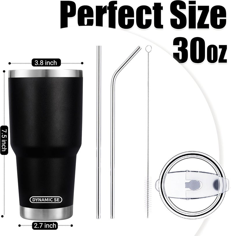 DS 30 oz Black Tumbler Stainless Steel Double Wall Vacuum Insulated Mug with Straw and Lid, Cleaning Brush for Cold and Hot Beverages - Image 2