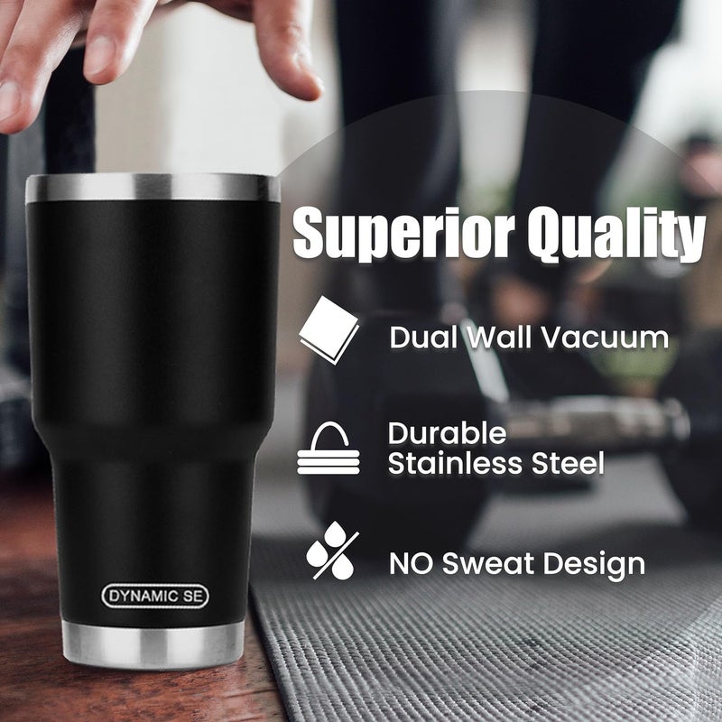 DS 30 oz Black Tumbler Stainless Steel Double Wall Vacuum Insulated Mug with Straw and Lid, Cleaning Brush for Cold and Hot Beverages - Image 5