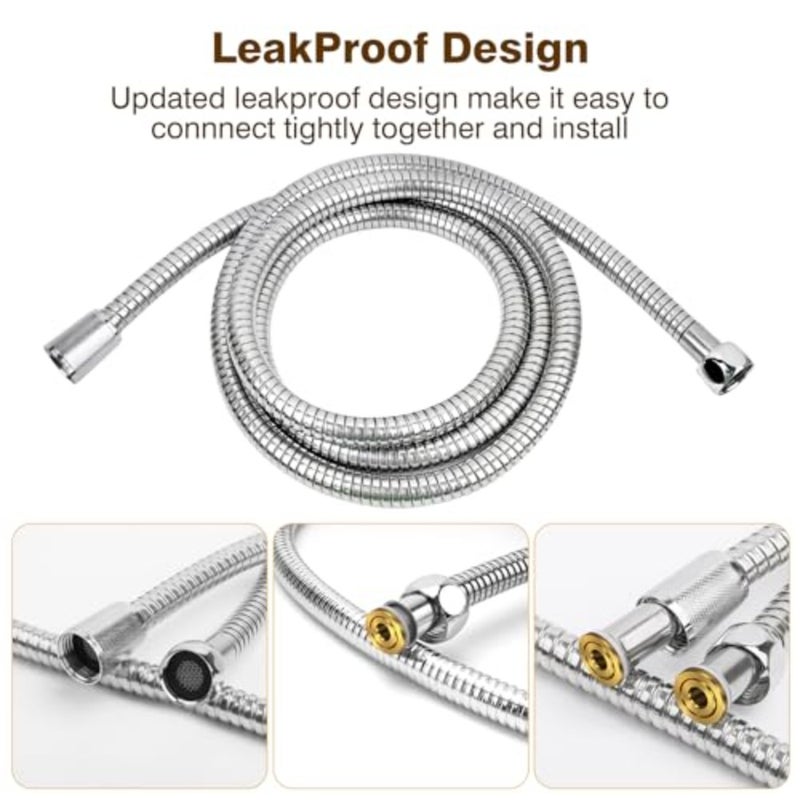 1.5M 59 Universal Shower Pipe Anti-Kink Standard G1/2 All Copper Connectors, Chrome, Premium Replacement Stainless Steel Hose - Image 3