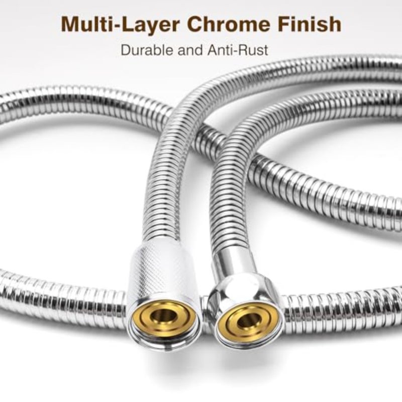 1.5M 59 Universal Shower Pipe Anti-Kink Standard G1/2 All Copper Connectors, Chrome, Premium Replacement Stainless Steel Hose - Image 2