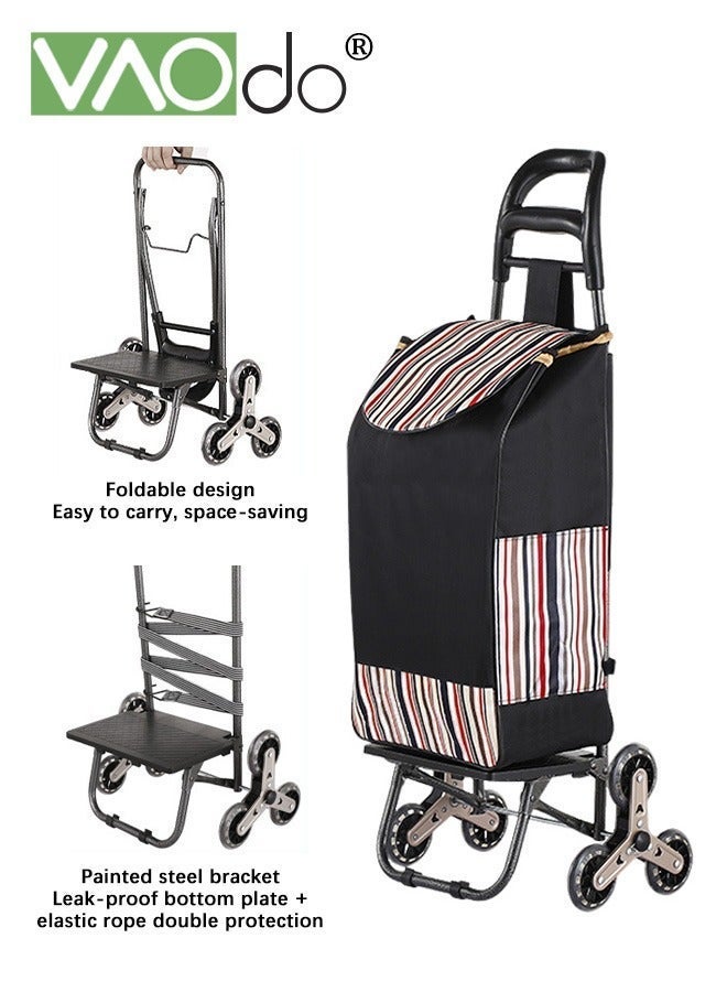 VAOdo Lightweight and Foldable Shopping Cart For Groceries, Easily Collapsible Rolling Cart Waterproof Easy to Climb Stairs and Save Effort Utility Shopping Cart with Leak-proof Base and Elastic Cord, Super Load-Bearing Shopping Cart - Image 1