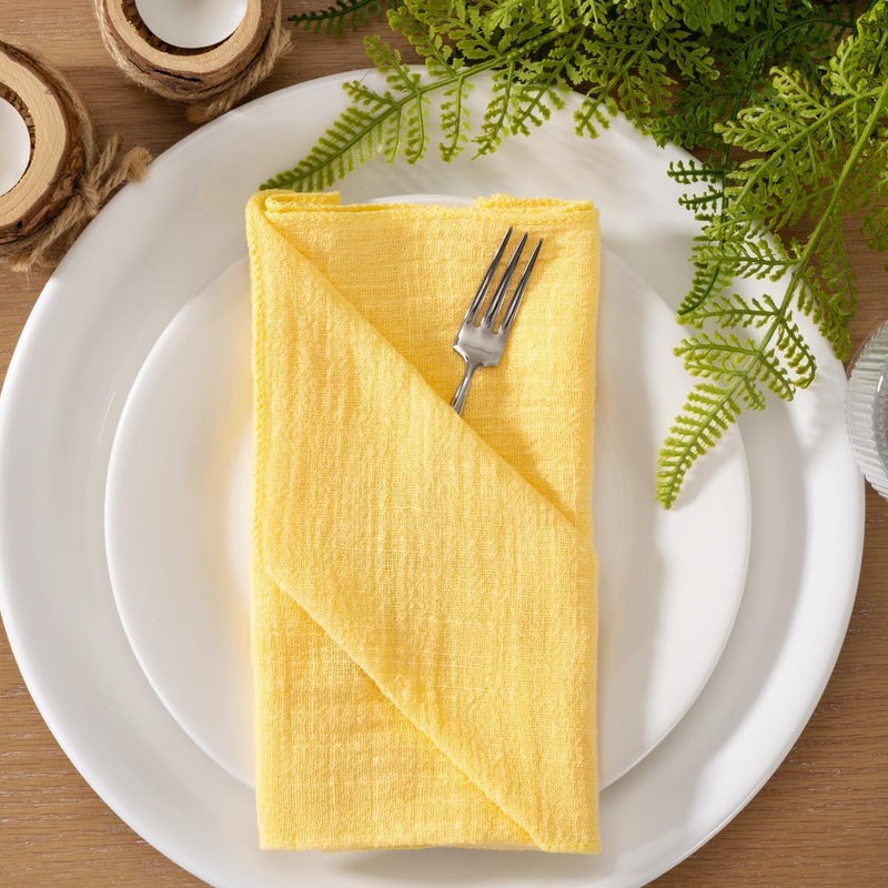 MLMW Yellow Cloth Napkins Set of 6 Summer Linen Dinner Table Napkins Cloth Fabric Bulk Washable 165165 for Wedding Party Baby Bridal Shower Birthday Table Decorations - Image 2