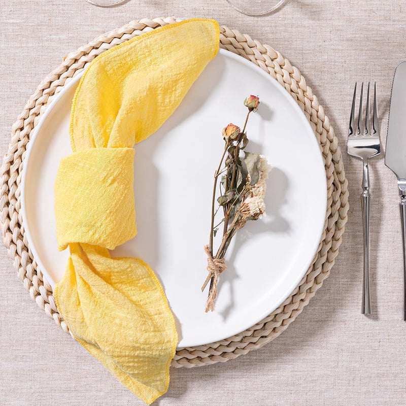 MLMW Yellow Cloth Napkins Set of 6 Summer Linen Dinner Table Napkins Cloth Fabric Bulk Washable 165165 for Wedding Party Baby Bridal Shower Birthday Table Decorations - Image 3
