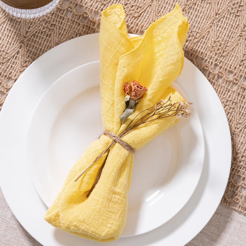 MLMW Yellow Cloth Napkins Set of 6 Summer Linen Dinner Table Napkins Cloth Fabric Bulk Washable 165165 for Wedding Party Baby Bridal Shower Birthday Table Decorations - Image 4