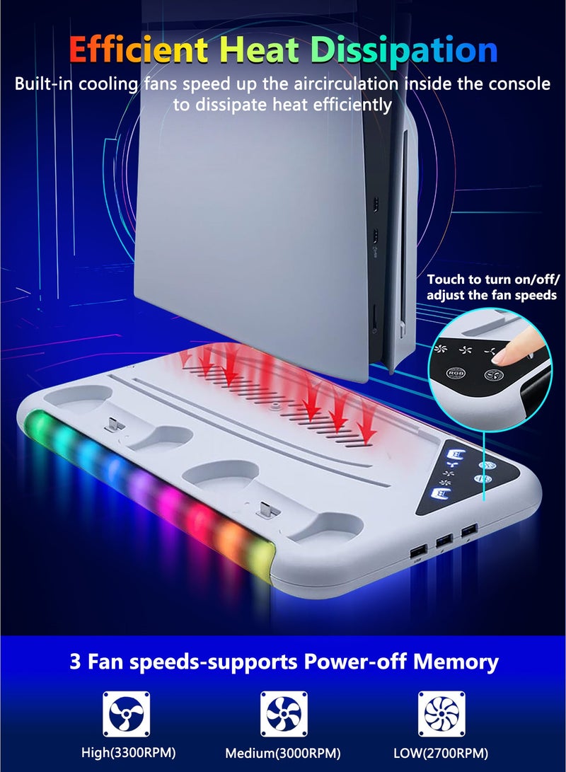 DOBE Cooling Stand for PS5 Regular PS5 PRO/Slim Console Disk/Digital with 3 Levels Fan RGB LED, Dual Controller Charging Station Compatible for Playstation 5 Accessories,Headset Holder, 13 Game Disk Stand - Image 3