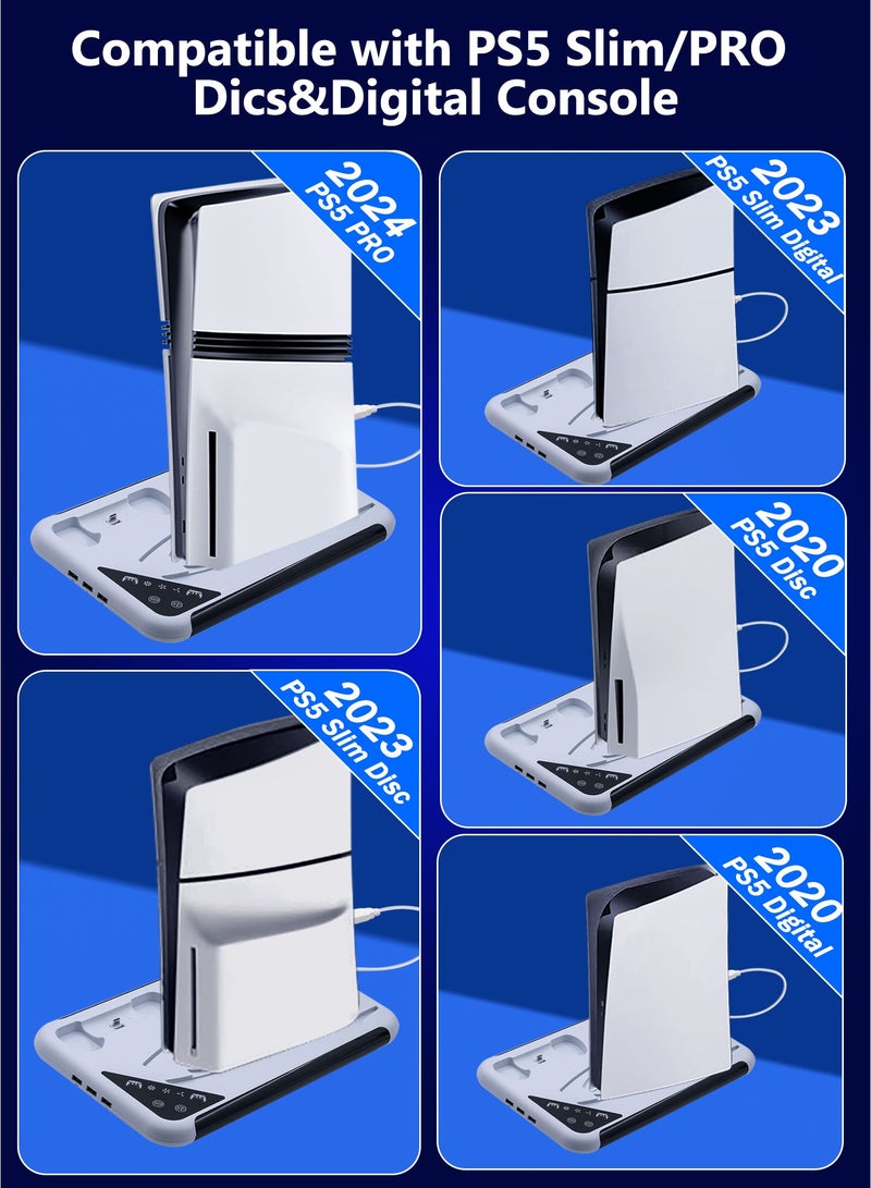 DOBE Cooling Stand for PS5 Regular PS5 PRO/Slim Console Disk/Digital with 3 Levels Fan RGB LED, Dual Controller Charging Station Compatible for Playstation 5 Accessories,Headset Holder, 13 Game Disk Stand - Image 4