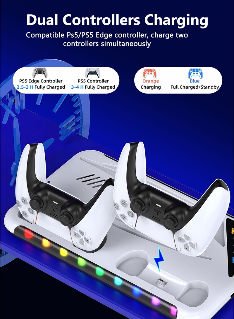 DOBE Cooling Stand for PS5 Regular PS5 PRO/Slim Console Disk/Digital with 3 Levels Fan RGB LED, Dual Controller Charging Station Compatible for Playstation 5 Accessories,Headset Holder, 13 Game Disk Stand - Image 5