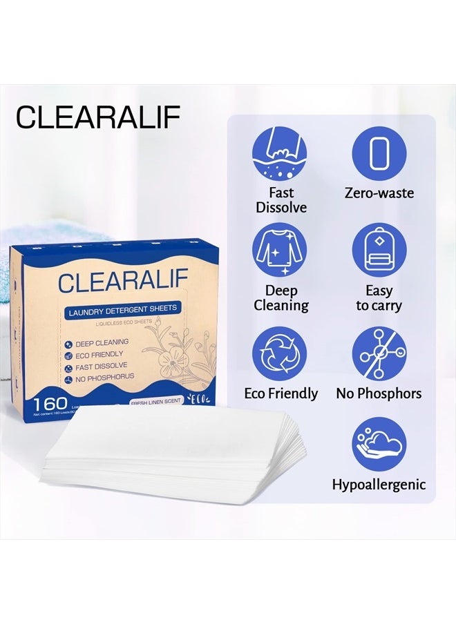 CLEARALIF - Laundry Detergent Sheets Up to 160 Loads, Fresh Linen - Great For Travel,Apartments, Dorms,Laundry Detergent Strips Eco Friendly & Hypoallergenic - Image 1