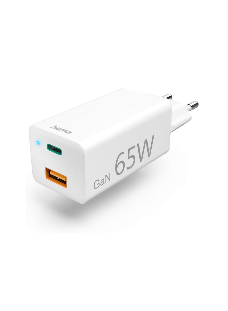هاما Hama 73210293 Mini GAN Charger UK, 65W,GAN,PD/QC,White - Image 1