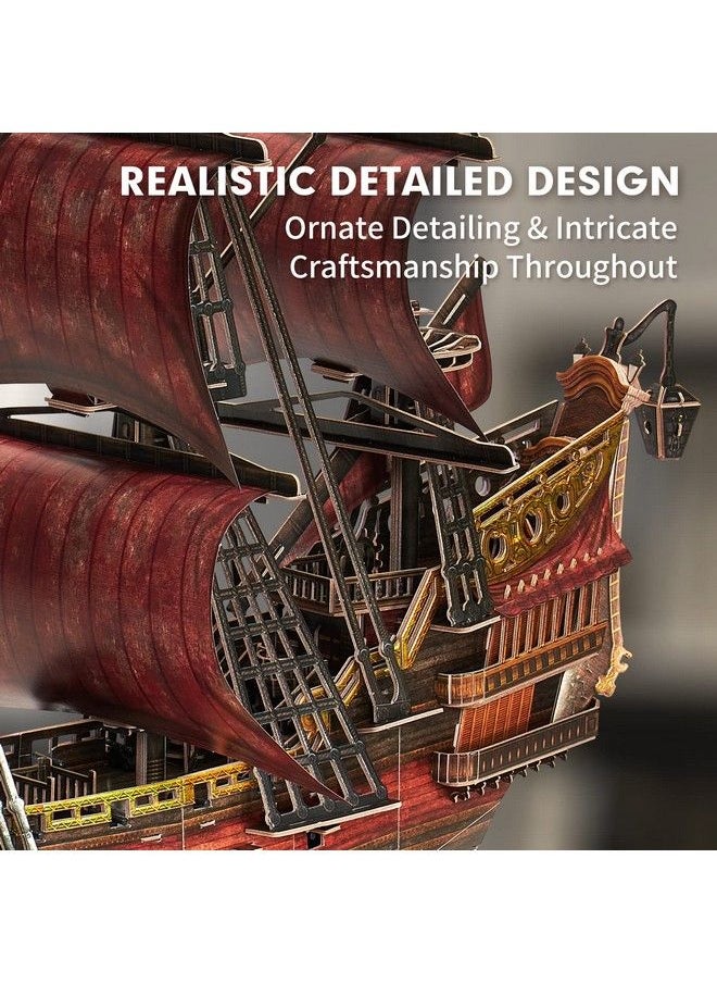 CubicFun - 3D Puzzles For Adults Kids Laser Red Queen Anne Revenge 391 Pcs Cool Pirate Ship Arts & Crafts For Adults Brain Teaser Puzzles For Adults Model Kits Room & Home Decor Birthday Gifts For Women Men - Image 1