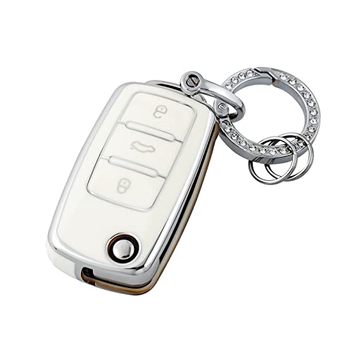 OFFCURVE for Volkswagen Key Fob Cover, Soft TPU Full Protector Key Fob Case for VW Jetta Golf Polo Passat MK8 Tiguan Beetle Car Remote Smart Key Holder Accessories, White - Image 1