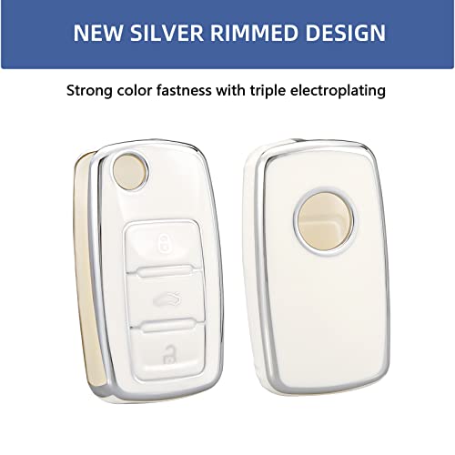 OFFCURVE for Volkswagen Key Fob Cover, Soft TPU Full Protector Key Fob Case for VW Jetta Golf Polo Passat MK8 Tiguan Beetle Car Remote Smart Key Holder Accessories, White - Image 4