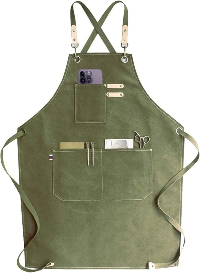 Chef Apron, Waterdrop Resistant Cotton Canvas Cross Back Adjustable Apron - Image 1