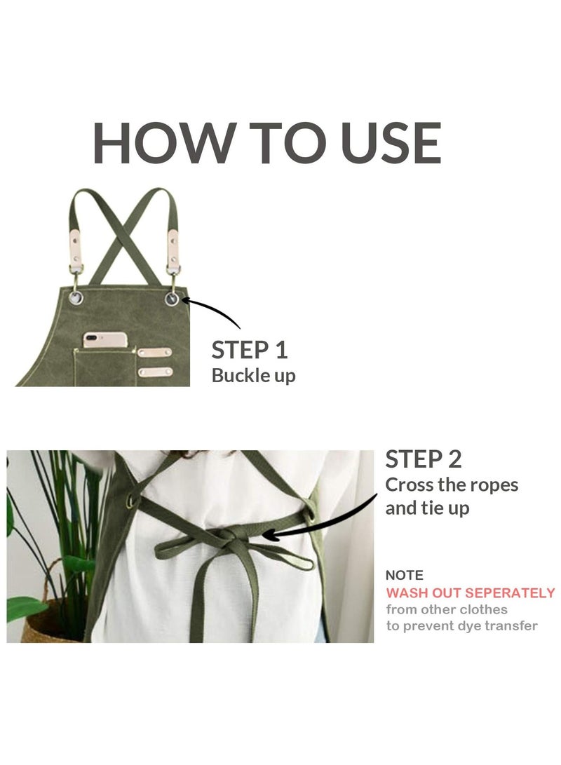 Chef Apron, Waterdrop Resistant Cotton Canvas Cross Back Adjustable Apron - Image 4