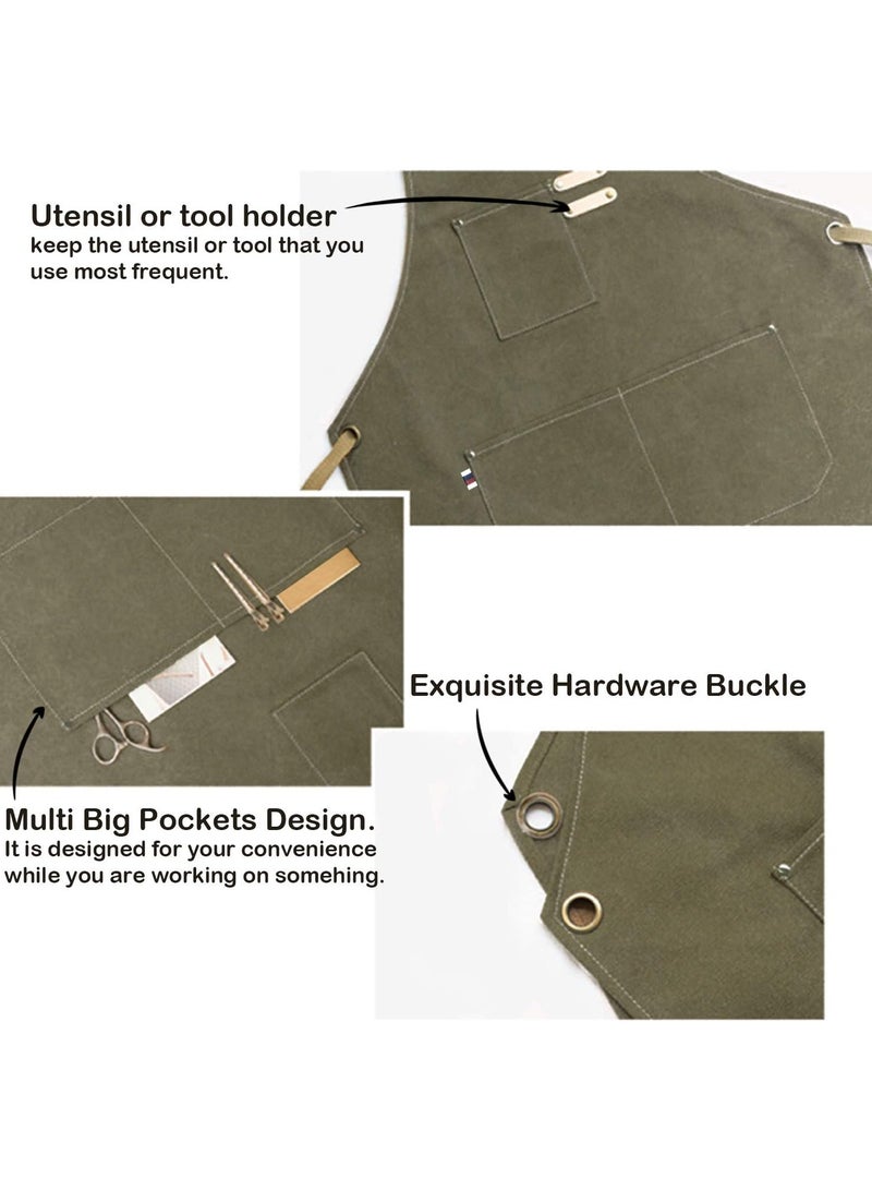 Chef Apron, Waterdrop Resistant Cotton Canvas Cross Back Adjustable Apron - Image 5