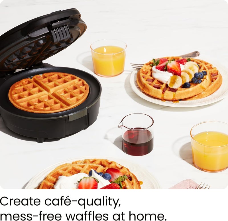 Chefman Anti-Overflow Belgian Waffle Maker w/Shade Selector, Temperature Control, Mess Free Moat, Round Iron w/Nonstick Plates & Cool Touch Handle, Measuring Cup Included, Black - Image 2