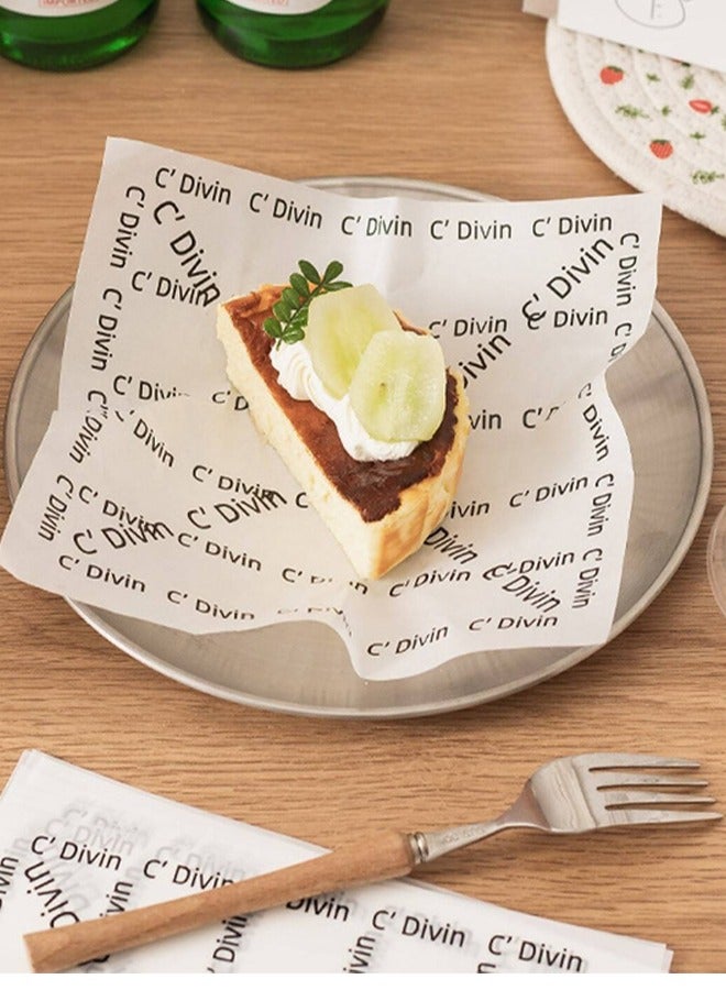 50 packs of English decorative cake paper (18 cm x 18 cm) with English patterns, disposable oil-proof wrapping paper, burger paper, baking cake wrapping paper, bread oil-absorbing paper, frying food baking paper, suitable for kitchen and restaurant use, also a great gift.  - Image 1