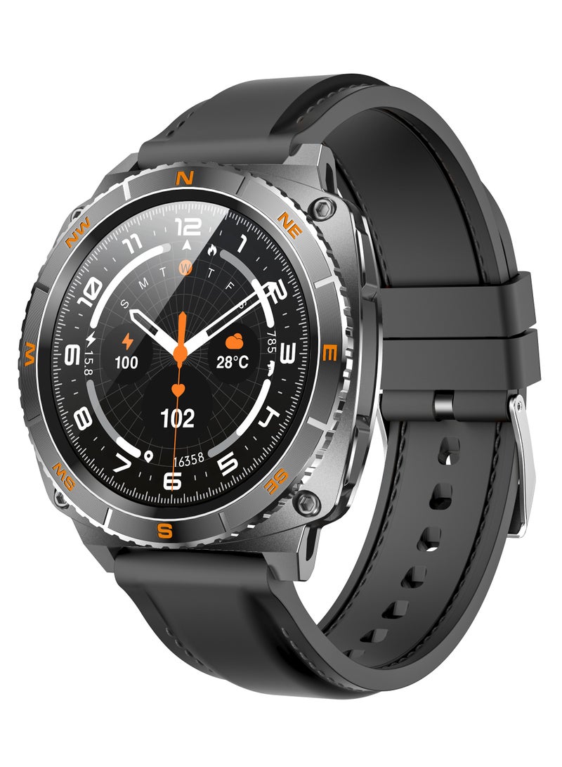 G-Tab ساعة جي تاب جي سي آر 6 الذكية – شاشة عالية الدقة 1.43 بوصة، مكالمات بلوتوث، مقاومة للماء، متتبع للياقة البدنية والصحة مع أوضاع رياضية متعددة، مراقب لمعدل ضربات القلب والنوم للرجال والنساء - Image 1