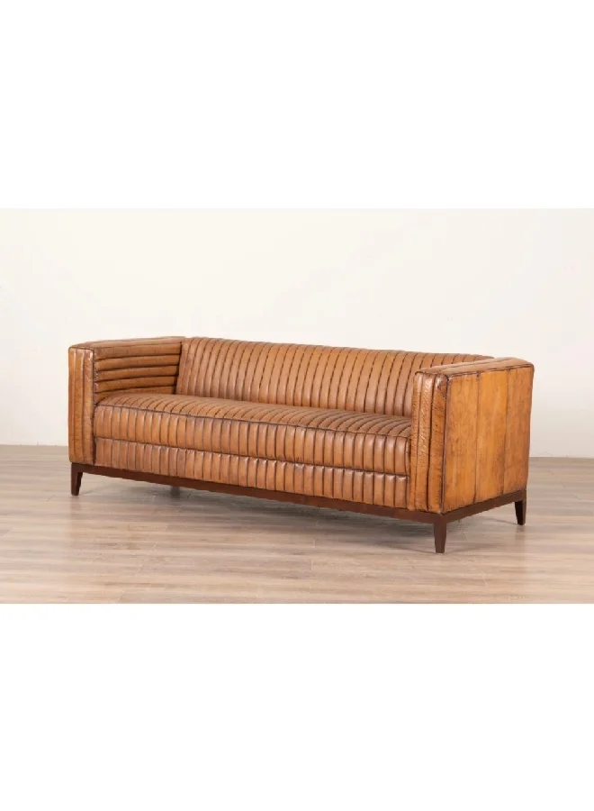 Micasa Elegant and Modern Design 3-Seater Cow Leather Sofa Brown 69 x 80 x 195 cm NC0502