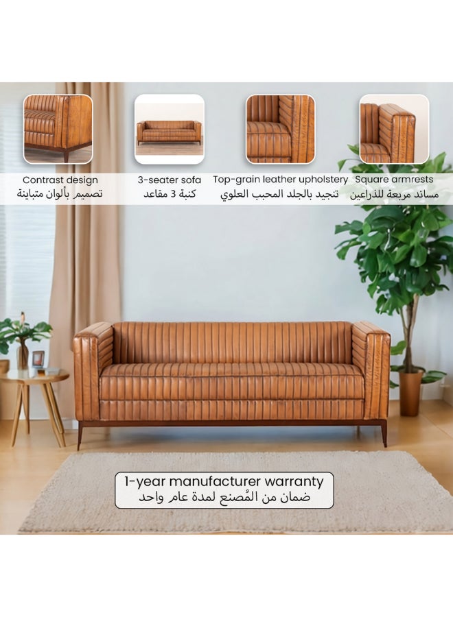 Micasa Elegant and Modern Design 3-Seater Cow Leather Sofa Brown 69 x 80 x 195 cm NC0502 - Image 5