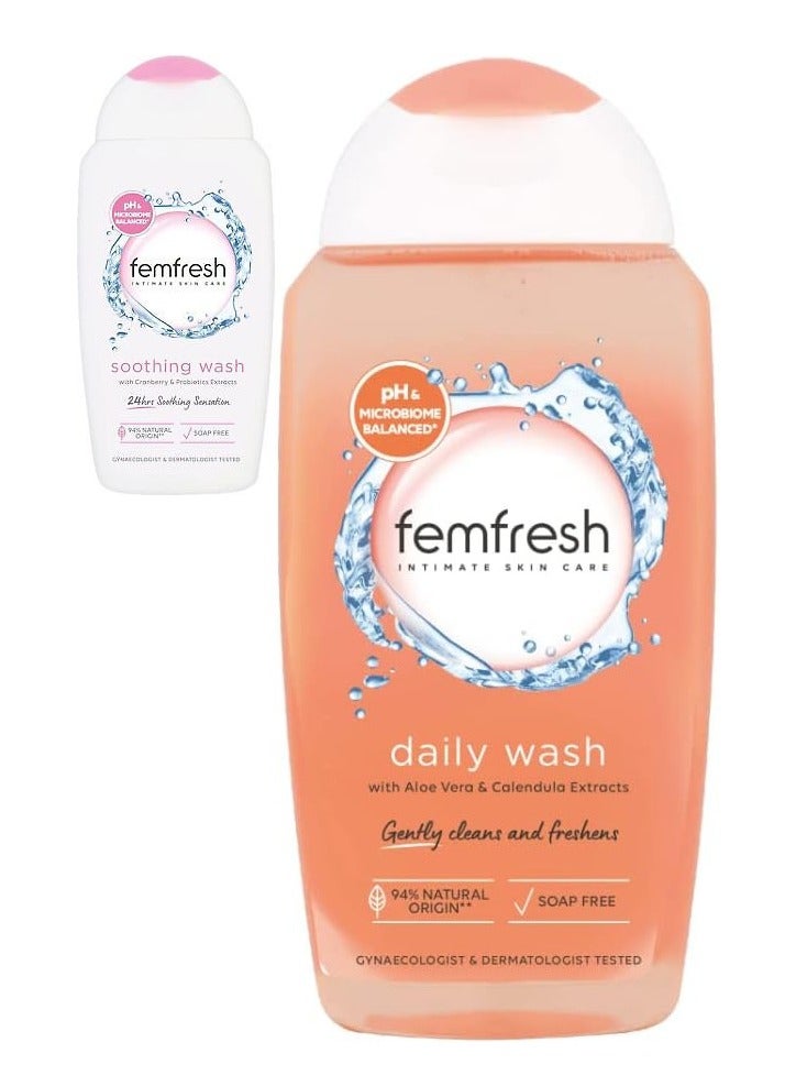 femfresh Femfresh Daily Intimate Wash with Aloe Vera 250ml + Femfresh Extra Care Soothing Wash - 250ml - Image 1